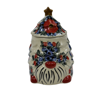 Gnome Christmas tree ceramic container with lid (A523 D12) 