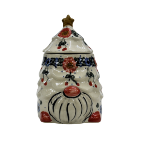 Gnome Christmas tree ceramic container with lid (A523 D10)     
