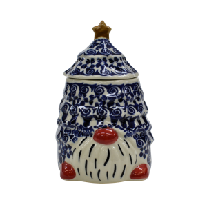 Gnome Christmas tree ceramic container with lid (A523 D25)     