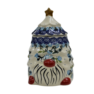 Gnome Christmas tree ceramic container with lid (A523 D58)   