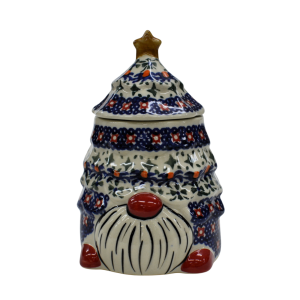 Gnome Christmas tree ceramic container with lid (A523 D21)   