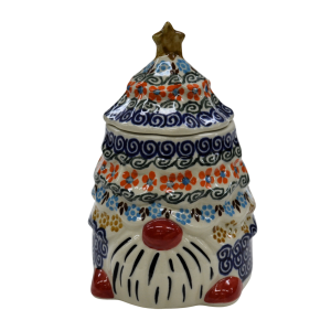 Gnome Christmas tree ceramic container with lid (A523 D5)   