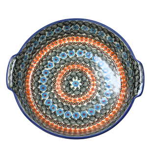 Round ceramic platter with handles (A525 D62)       