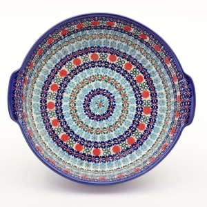 Round ceramic platter with handles (A525 D30)  