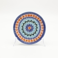 Small dessert plate for cake 16 cm A537 D69 – hand-painted Bolesławiec pottery with a traditional cobalt and green pattern, perfect for serving cakes and desserts.