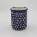 Large kitchen utensil holder A73 D65 – hand-painted Bolesławiec pottery, perfect for storing spoons, forks, and kitchen tools.