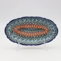 Small embossed platter A260 D59 – hand-painted Bolesławiec pottery, perfect for serving appetizers and desserts.