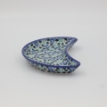 Hand-decorated Bolesławiec pottery – crescent tray, elegant table decoration.