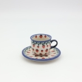 Boleslawiec espresso cup with saucer – hand-painted Polish pottery.