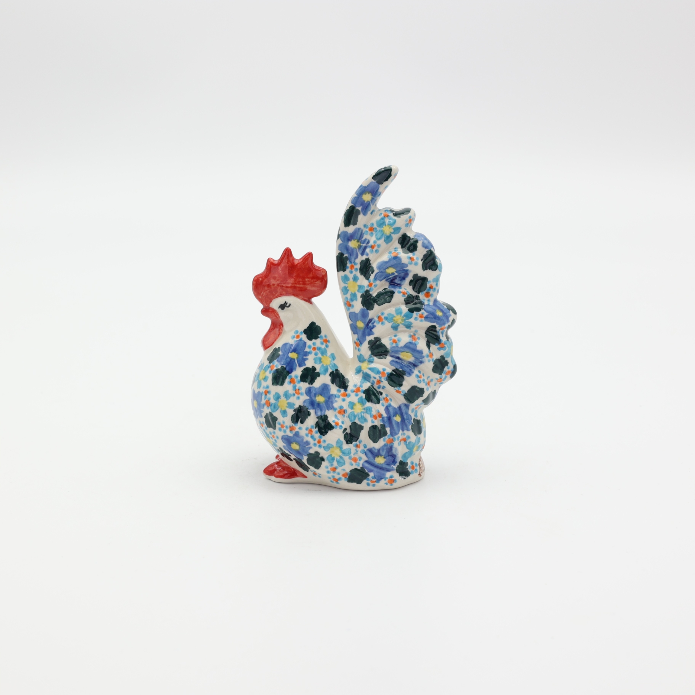 Ceramic rooster A382 D134 – hand-painted Bolesławiec pottery in a traditional pattern, decorative figurine for home or kitchen.