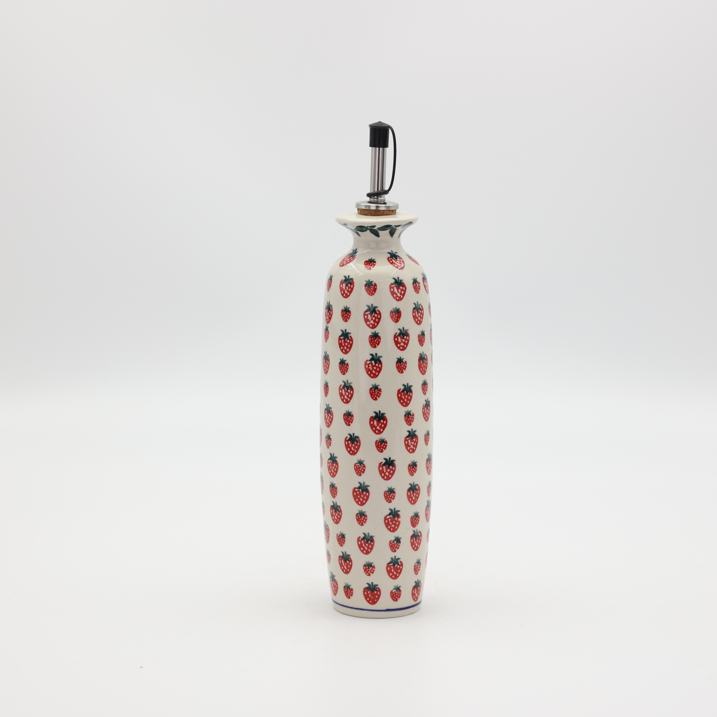 Round olive oil bottle with pourer A539 D139 – hand-painted Bolesławiec pottery, practical and decorative for the kitchen.