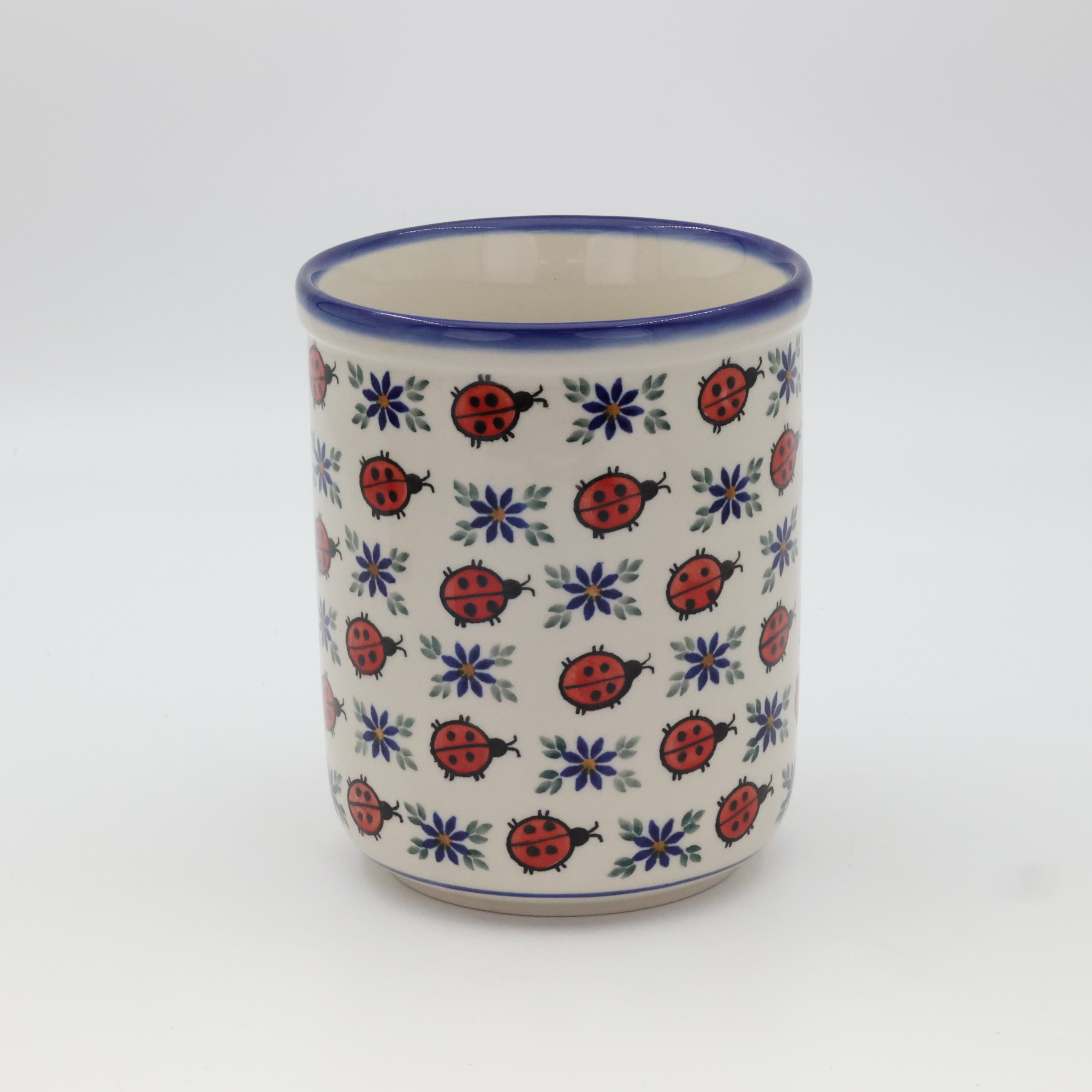 Large kitchen utensil holder A73 D18 – hand-painted Bolesławiec pottery in a classic pattern, perfect for organizing kitchen tools.