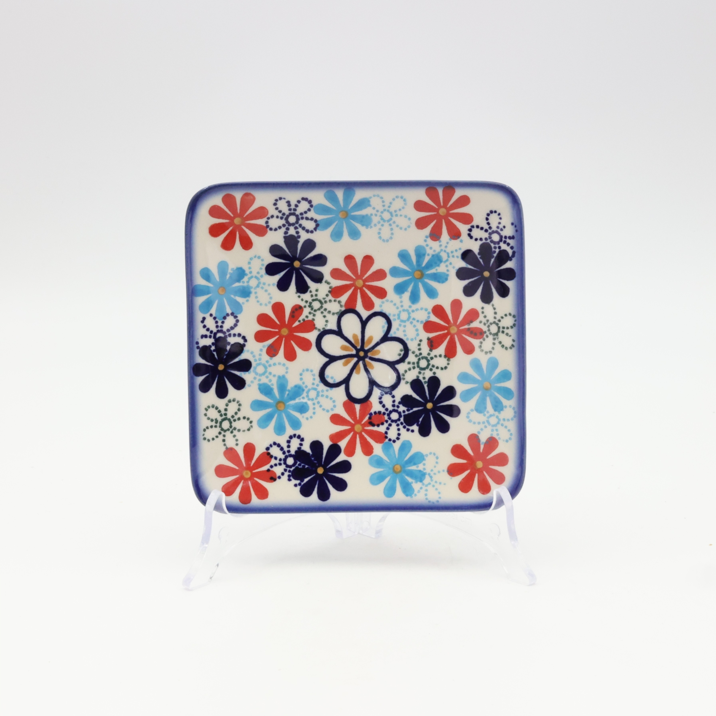 Hand-painted square sushi plate from Bolesławiec pottery.