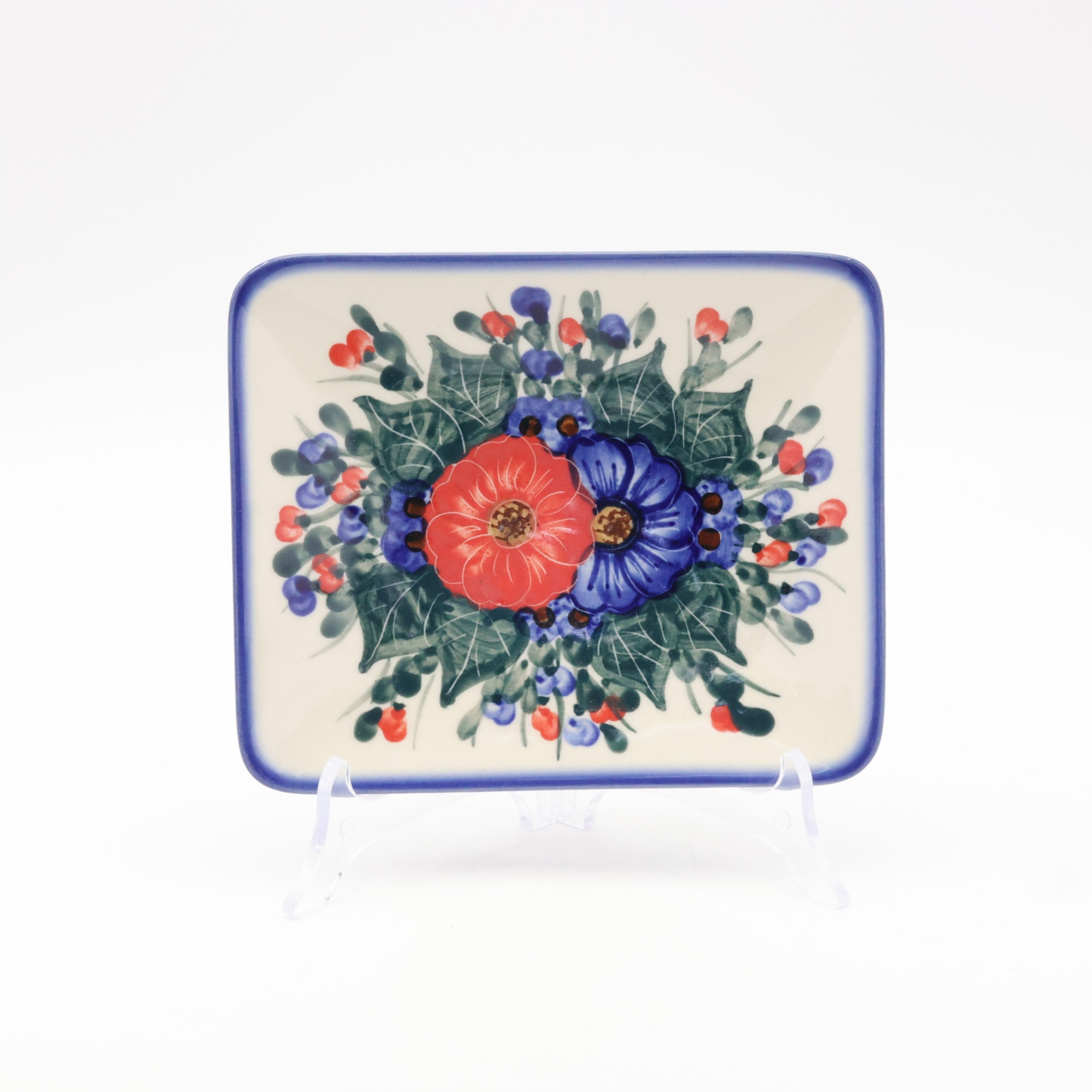 Hand-painted rectangular sushi plate from Bolesławiec pottery.