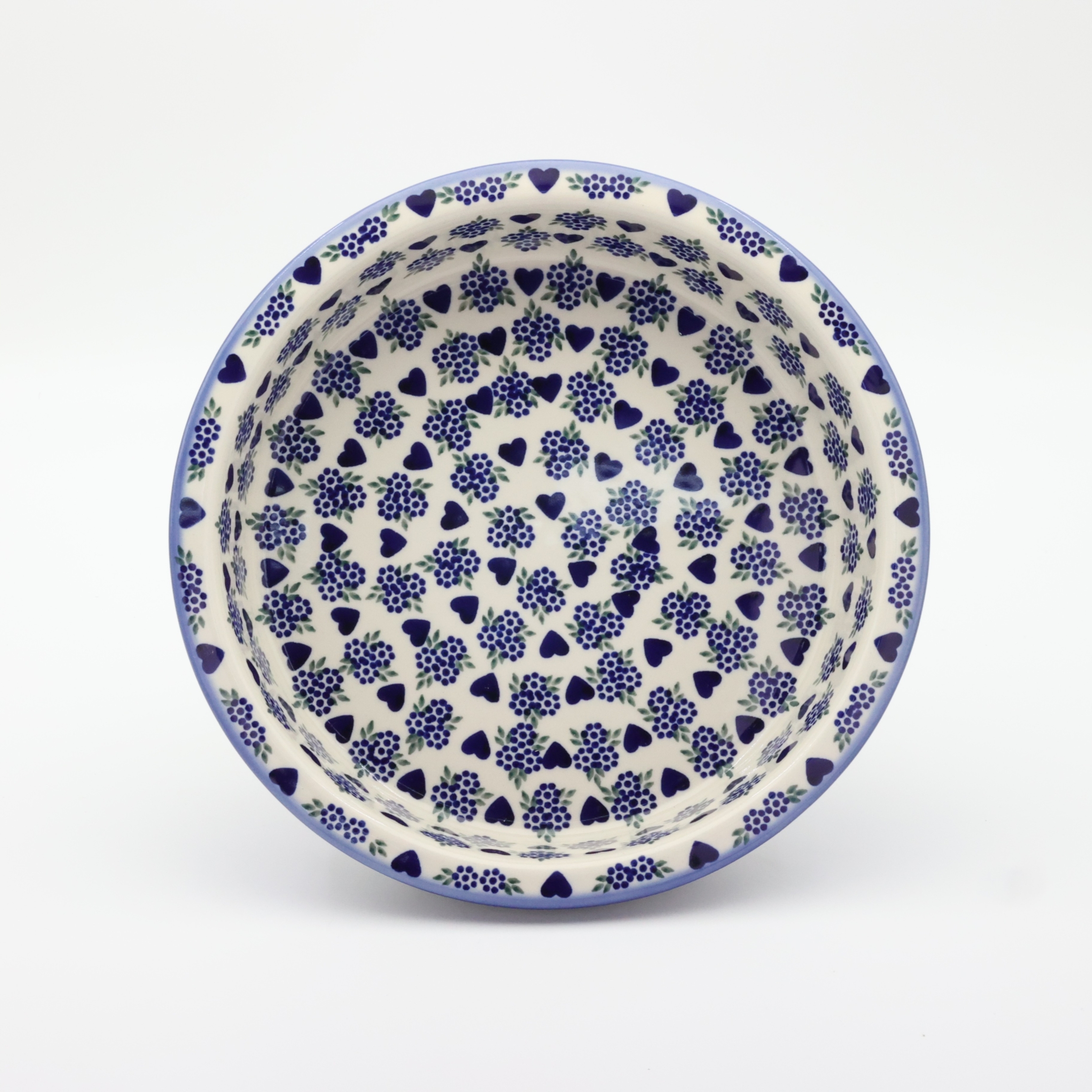 Round ceramic baking dish from Boleslawiec, authentic Polish pottery, hand painted stoneware cookware, handmade artisan ceramic dish for oven, microwave and dishwasher.