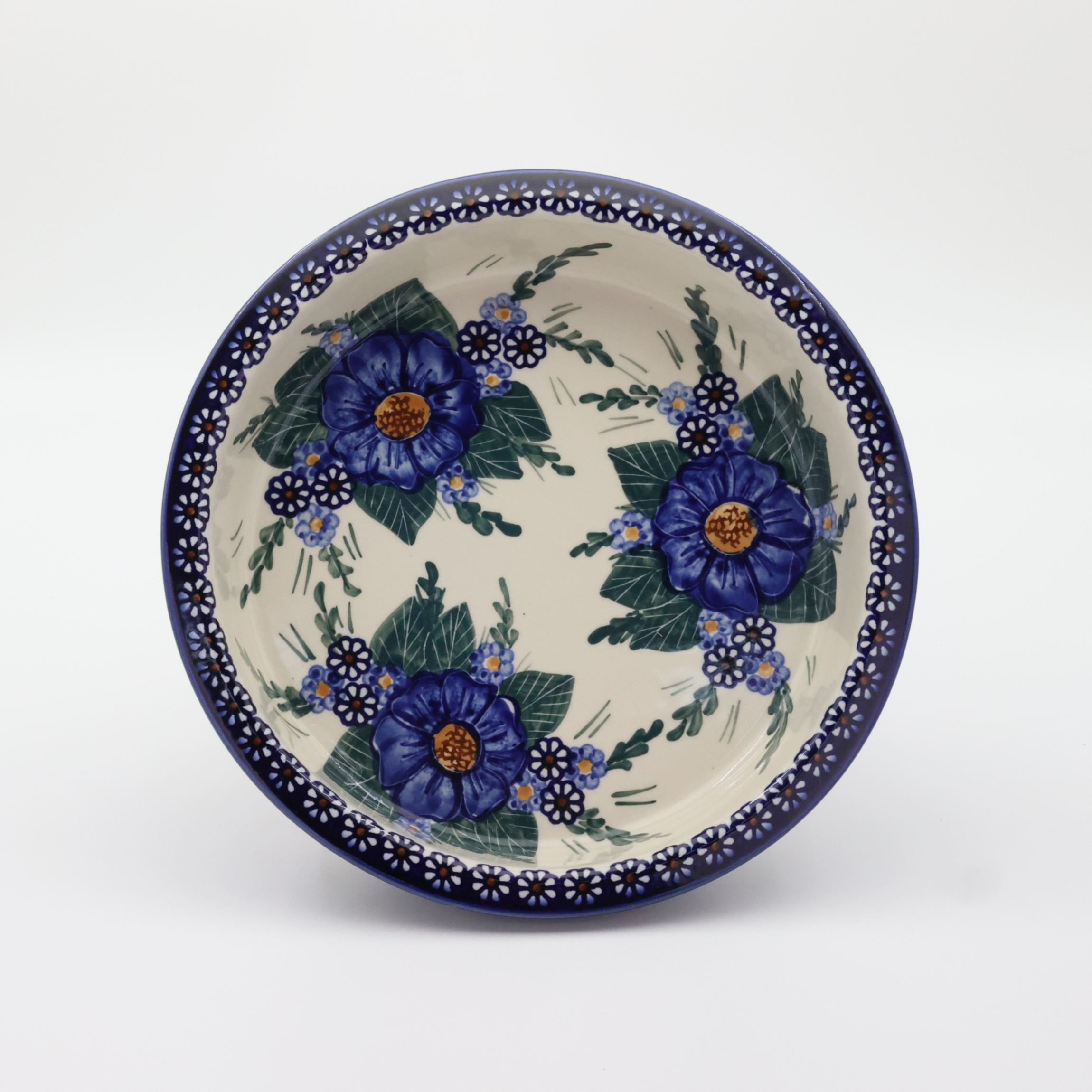 Round ceramic baking dish from Boleslawiec, authentic Polish pottery, hand painted stoneware cookware, handmade artisan ceramic dish for oven, microwave and dishwasher.