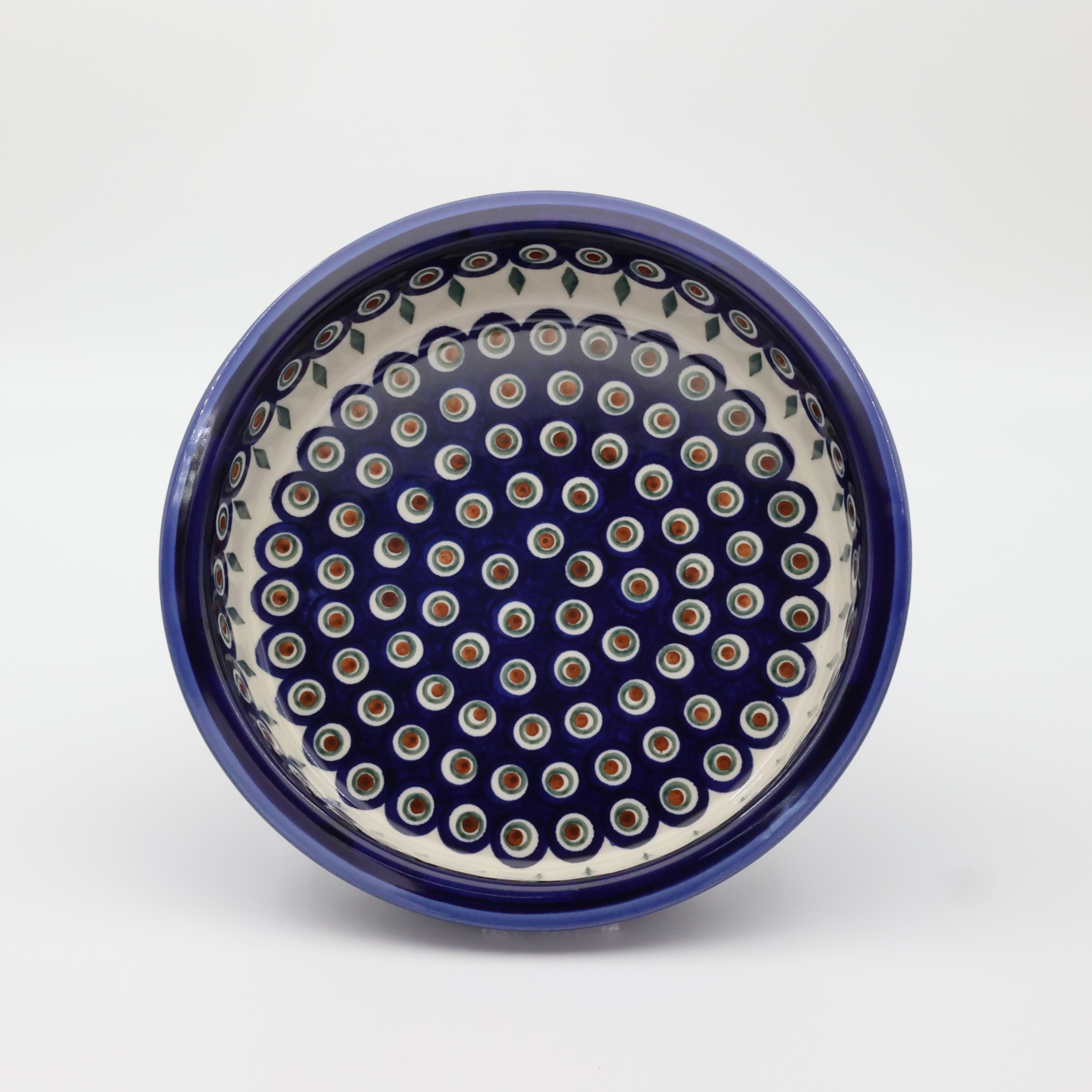 Round ceramic baking dish from Boleslawiec, authentic Polish pottery, hand painted stoneware cookware, handmade artisan ceramic dish for oven, microwave and dishwasher.