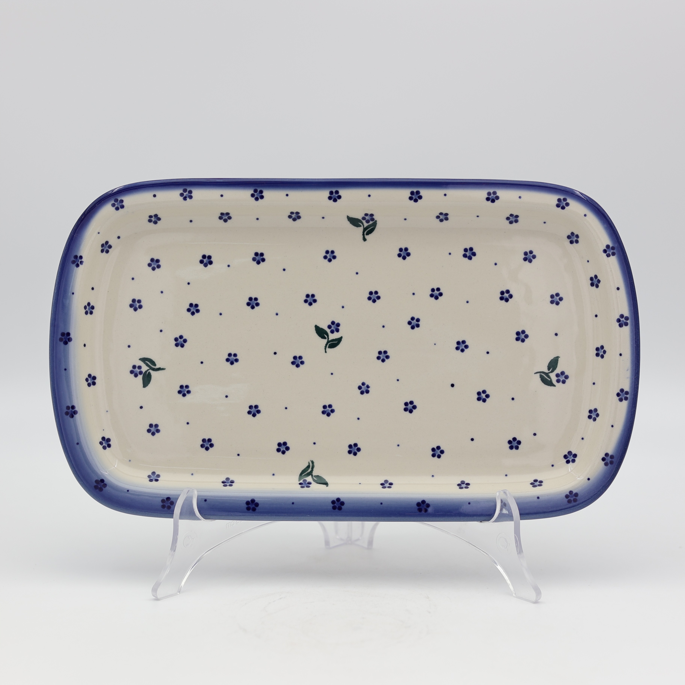 Boleslawiec rectangular platter CH, hand-painted Polish pottery serving dish.