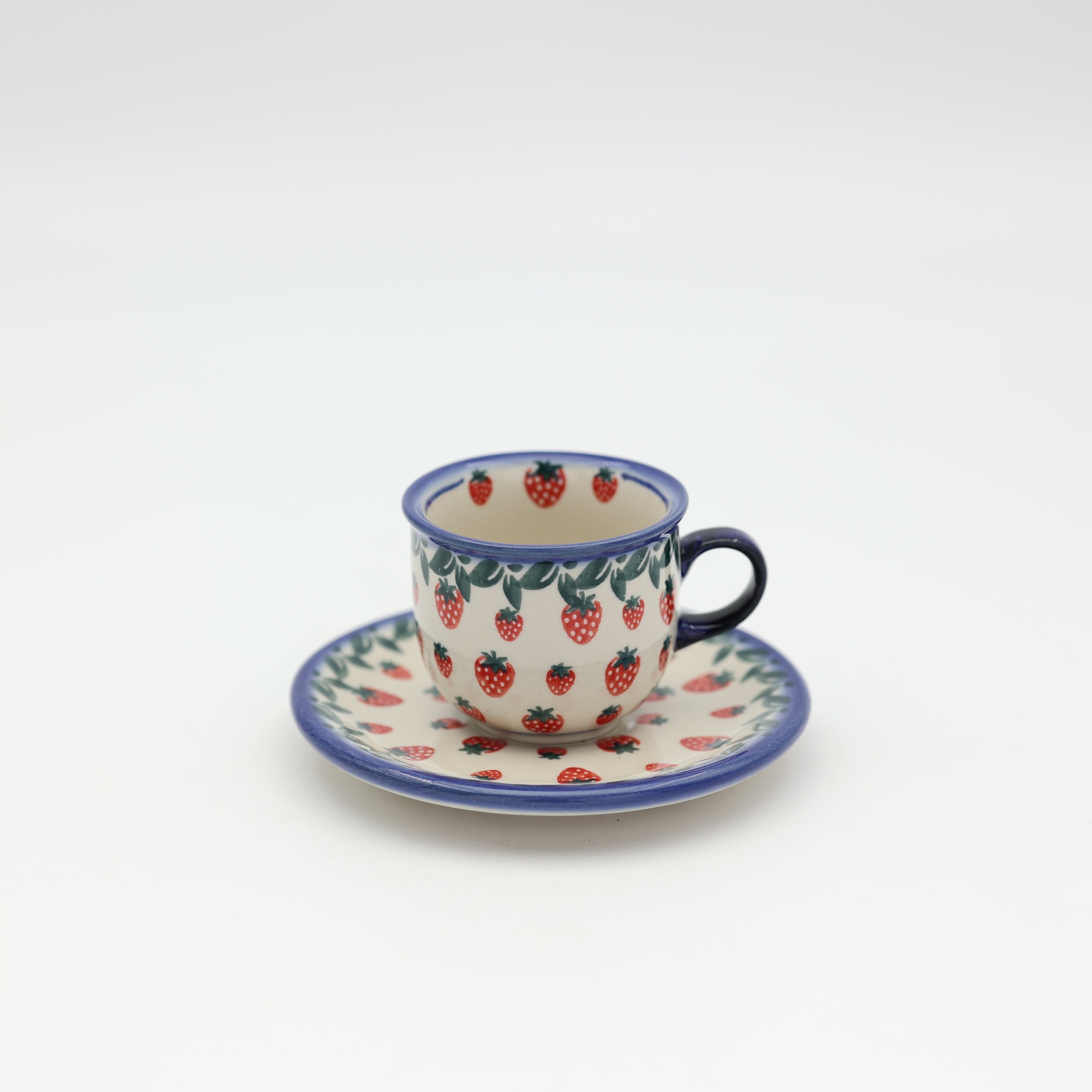 Boleslawiec espresso cup with saucer – hand-painted Polish pottery.